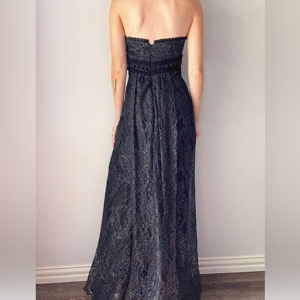 Badgley Mischka Black Lace Sequin Band Strapless - Picture 2 of 8